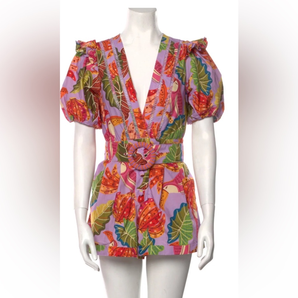 FARM Rio Colorful Floral romper with beaded belt